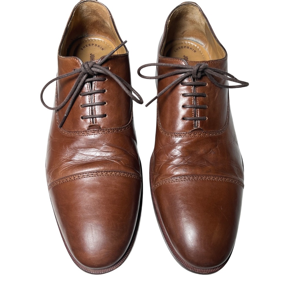 Johnston &‎ Murphy Cap Toe Oxford Brown Leather Sheepskin Lined 8.5M Mens